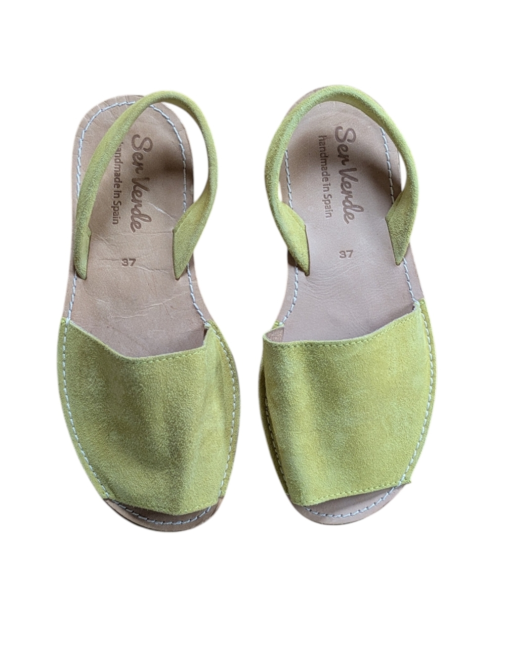 Ser Verde Flat Open Toe Sling Back Yellow Suede Sandals Size 37 - Picture 3 of 7
